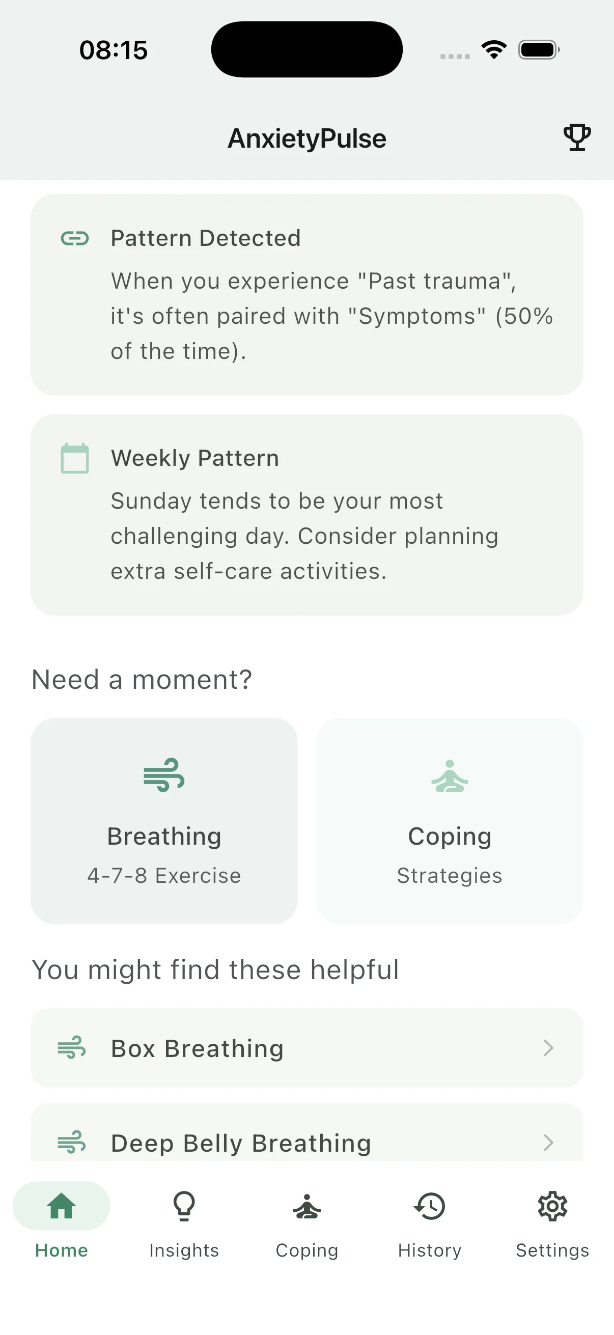 AnxietyPulse App Interface